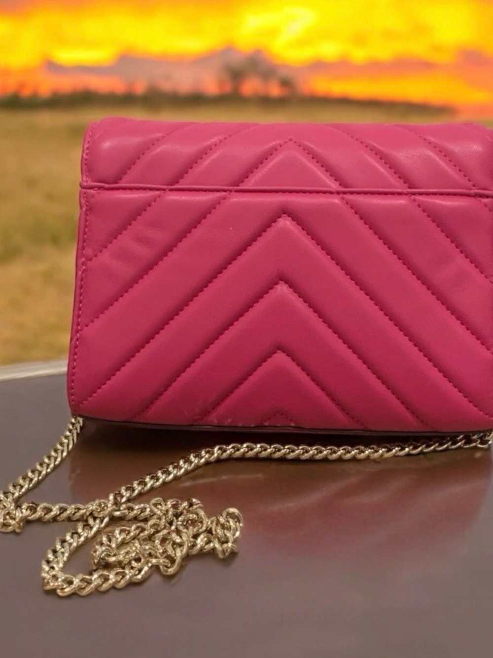 DKNY Devon Clutch Quilt Pink Gold Toned Chain Crossbody Bag - Picture 7 of 10